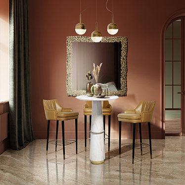 PLUM BAR CHAIR, NIKU PENDANT LIGHT, AGRA BAR TABLE